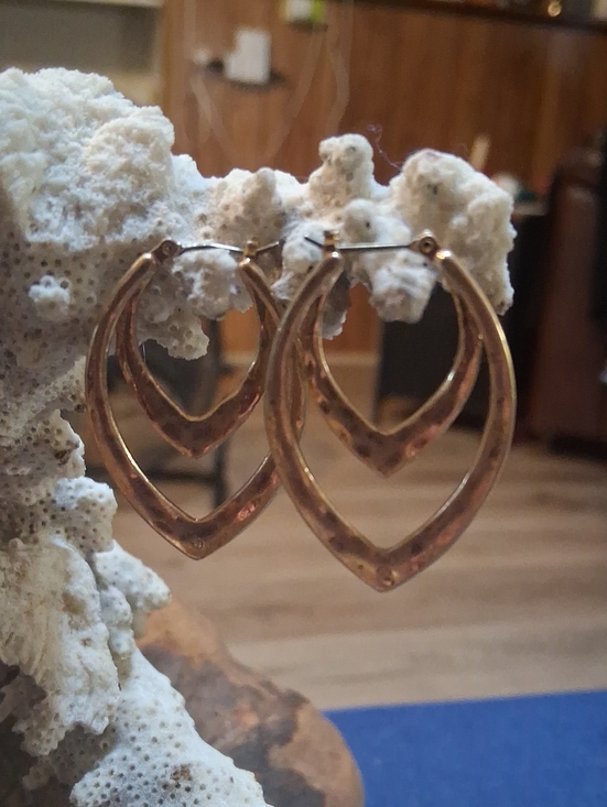 Vintage Jewelry - Vintage Gold Double Chevron Hoop Earrings - Women Jewelry